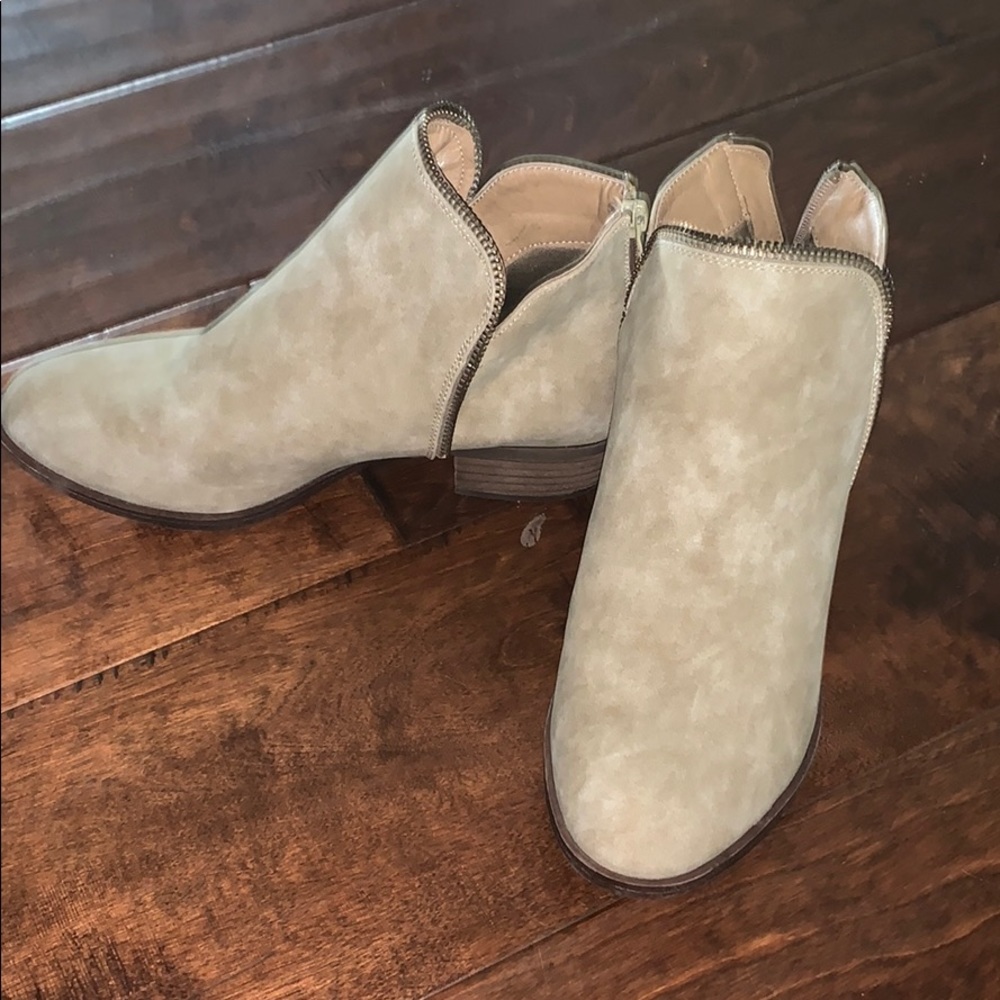 Tan Boutique brand booties. Worn once. Zip in back